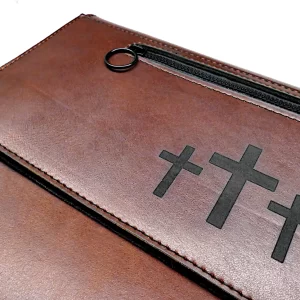 Brown Leather Go Ye BIBLE Case with zipper side