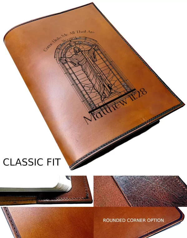 JESUS Stained Glass Window Leather BIBLE Cover Classic