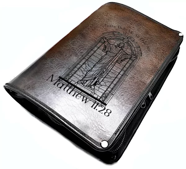 JESUS Stained Glass Window Leather BIBLE Cover Upgraded