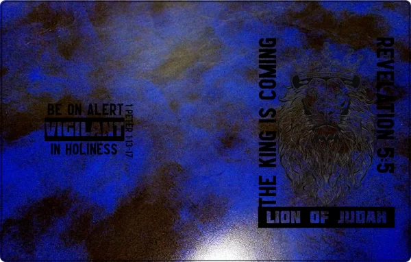 Lion Of Judah The King Is Coming BIBLE Cover Water Catalina Blue