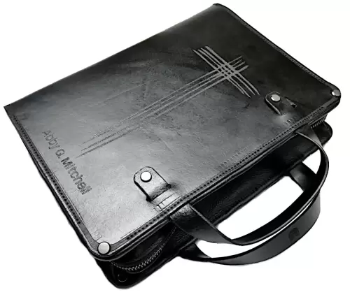 Custom Leather BIBLE Cover Dual Handles In Black