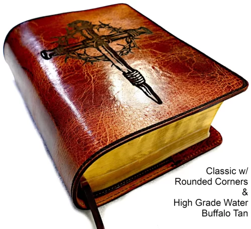 High-End BIBLE Cover Real Leather Tan Brow